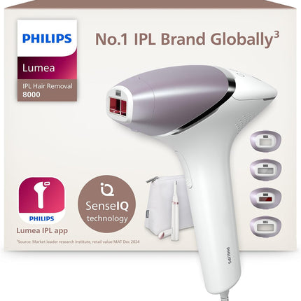 Philips Lumea 8000 Series IPL Hair Removal Device - Laser Hair Removal Alternative, SenseIQ Technology, 4 Attachments for Body, Face, Bikini and Underarms, Satin Compact Pen Trimmer, Model BRI949/00
